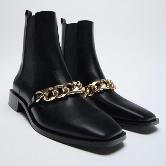 ZARA Black US 8 Square Toe Boots NWT LAST ONE!!!